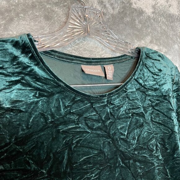 Chicos 0 Women Whimsigoth Dark Romantic Soft Crinkle Velvet Emerald Top S/4 - Picture 5 of 10